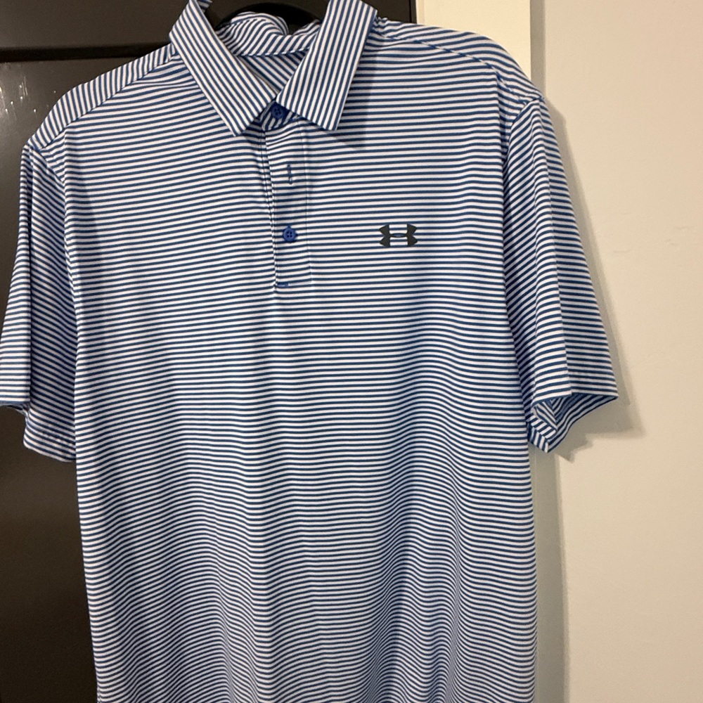 Under Armour Blue and White Polo Shirt Performance Material